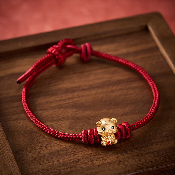 Buddha Stones Bracelet porte-bonheur en corde tressée rouge avec sac à argent en forme de tigre - image 9