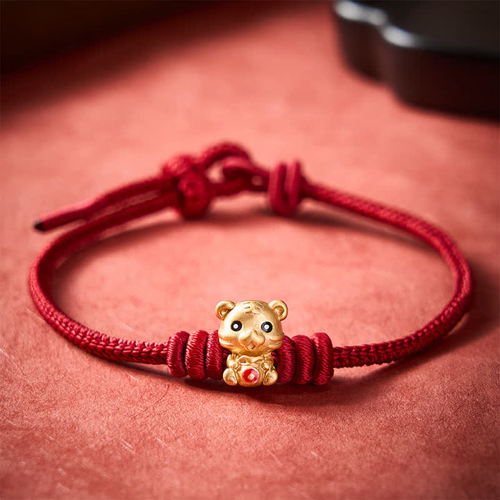 Buddha Stones Bracelet porte-bonheur en corde tressée rouge avec sac à argent en forme de tigre - image 11