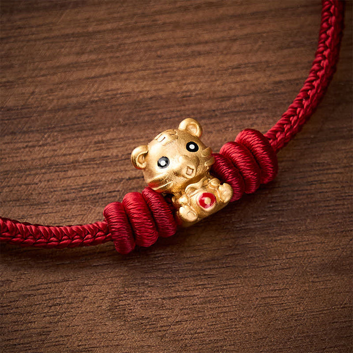 Buddha Stones Bracelet porte-bonheur en corde tressée rouge avec sac à argent en forme de tigre - image 12