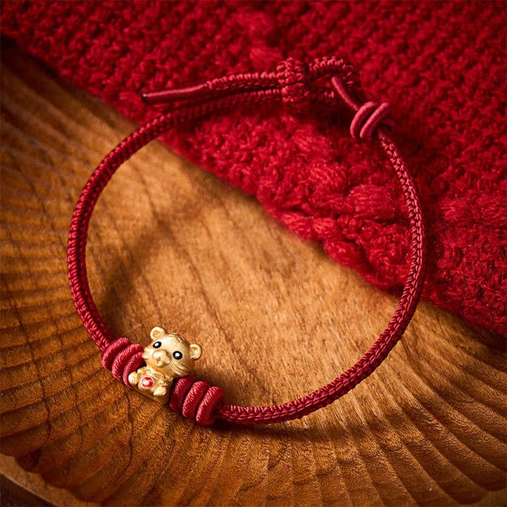 Buddha Stones Bracelet porte-bonheur en corde tressée rouge avec sac à argent en forme de tigre - Rouge foncé (Tour de poignet 15–17 cm) - image 8