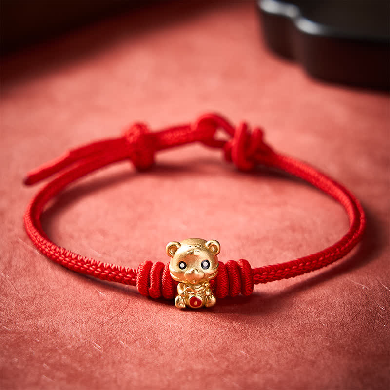Buddha Stones Bracelet porte-bonheur en corde tressée rouge avec sac à argent en forme de tigre - image 3