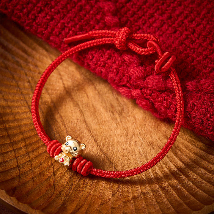 Buddha Stones Bracelet porte-bonheur en corde tressée rouge avec sac à argent en forme de tigre - image 2