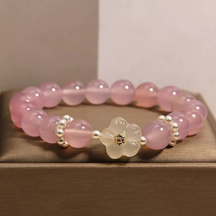 Buddha Stones Bracelet en agate violette et blanche avec perle d'inspiration florale et agate blanche. - Agate rose (Tour de poignet : 15–17 cm) - image 0