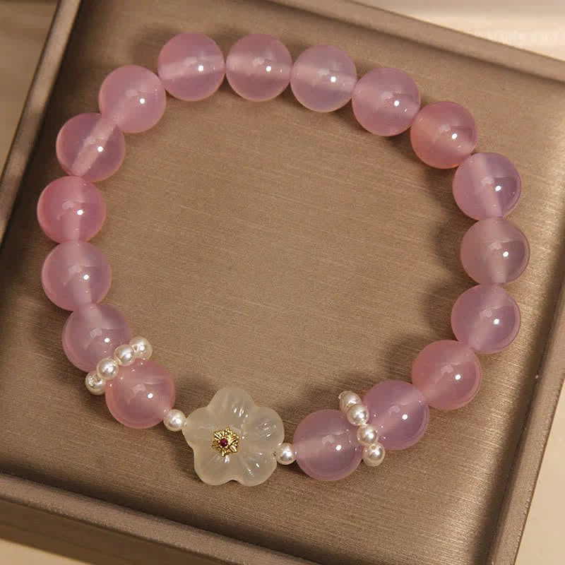 Buddha Stones Bracelet en agate violette et blanche avec perle d'inspiration florale et agate blanche. - image 3