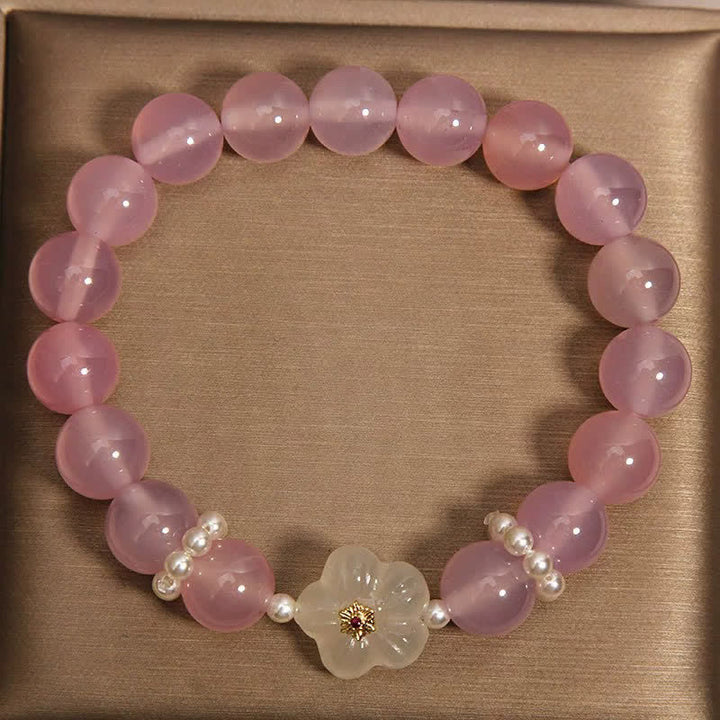 Buddha Stones Bracelet en agate violette et blanche avec perle d'inspiration florale et agate blanche. - image 2