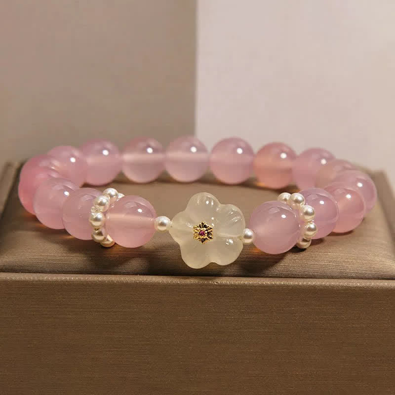 Buddha Stones Bracelet en agate violette et blanche avec perle d'inspiration florale et agate blanche. - image 1