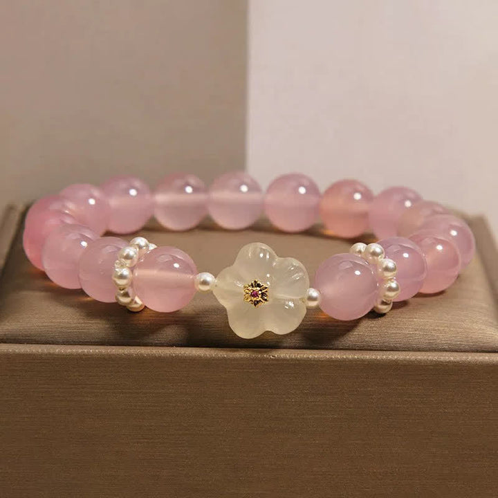 Buddha Stones Bracelet en agate violette et blanche avec perle d'inspiration florale et agate blanche. - image 1