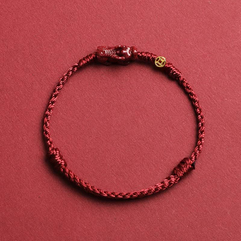 Buddha Stones Bracelet ajustable en argent sterling 925 avec pièce chinoise Pi Xiu en cinabre et cordon rouge. - Rouge foncé - 5,5–6,7 po/14–17 cm - image 1