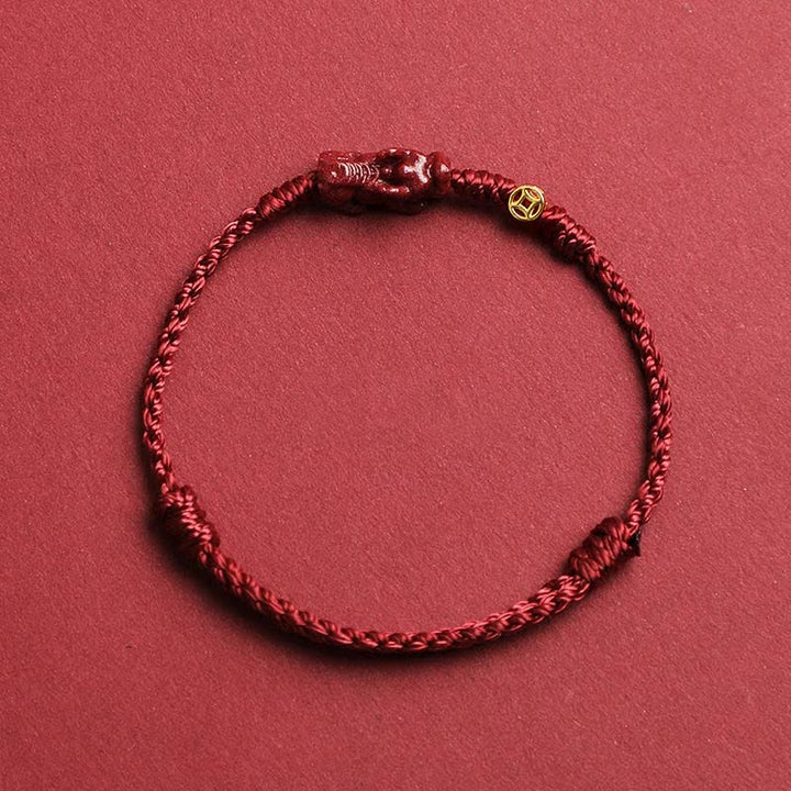 Buddha Stones Bracelet ajustable en argent sterling 925 avec pièce chinoise Pi Xiu en cinabre et cordon rouge. - Rouge foncé - 5,5–6,7 po/14–17 cm - image 1