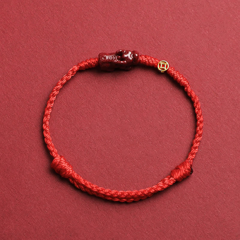 Buddha Stones Bracelet ajustable en argent sterling 925 avec pièce chinoise Pi Xiu en cinabre et cordon rouge. - Rouge - 5,5–6,7 po/14–17 cm - image 0