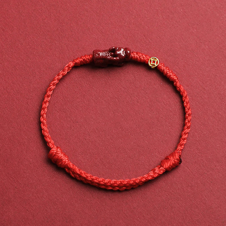 Buddha Stones Bracelet ajustable en argent sterling 925 avec pièce chinoise Pi Xiu en cinabre et cordon rouge. - Rouge - 5,5–6,7 po/14–17 cm - image 0