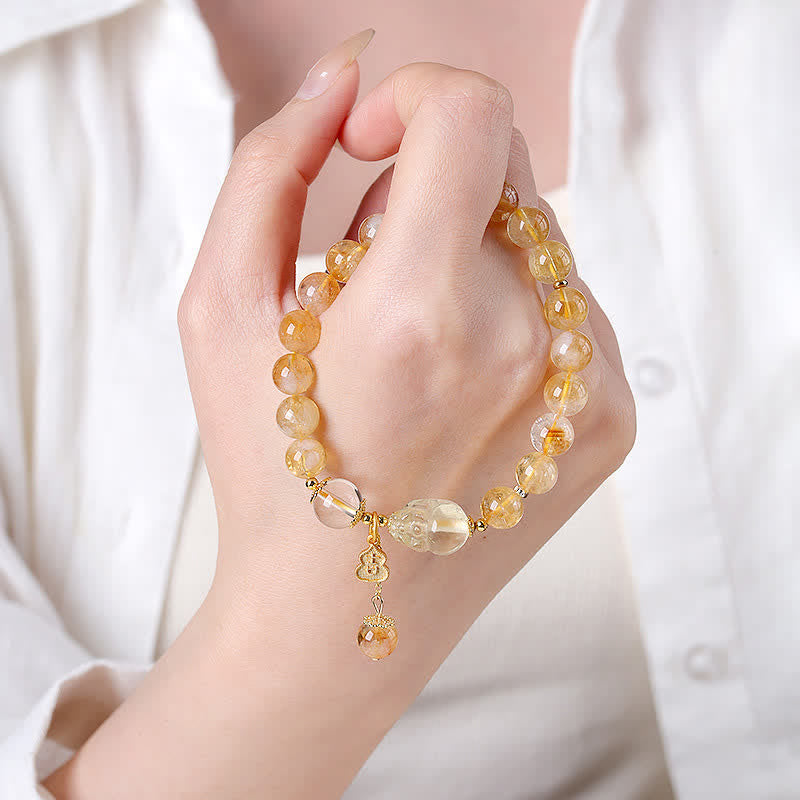 Buddha Stones Bracelet pendentif en forme de gourde Pi Xiu en citrine, inspiré de la Chine, symbole de chance et d'abondance - image 3