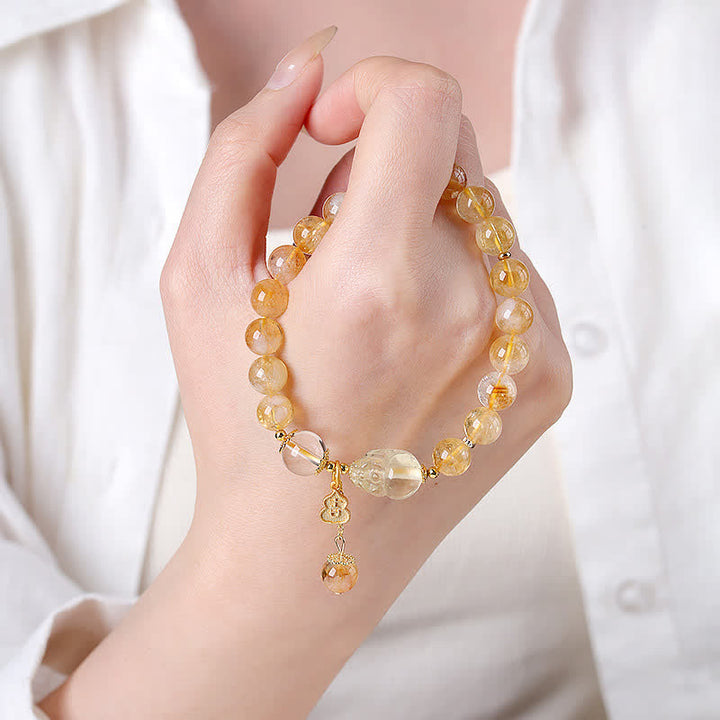 Buddha Stones Bracelet pendentif en forme de gourde Pi Xiu en citrine, inspiré de la Chine, symbole de chance et d'abondance - image 3