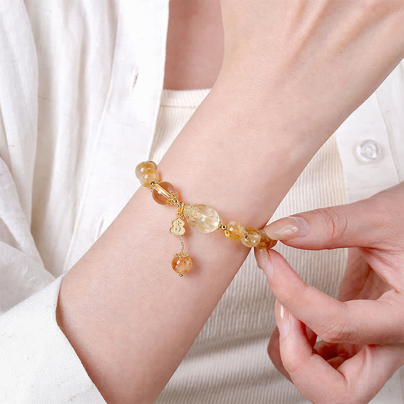Buddha Stones Bracelet pendentif en forme de gourde Pi Xiu en citrine, inspiré de la Chine, symbole de chance et d'abondance - image 4