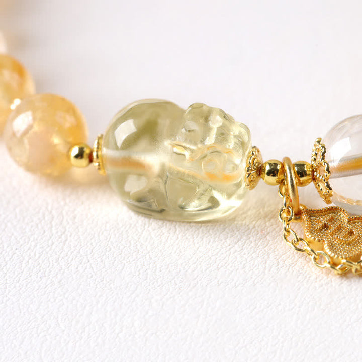 Buddha Stones Bracelet pendentif en forme de gourde Pi Xiu en citrine, inspiré de la Chine, symbole de chance et d'abondance - image 5