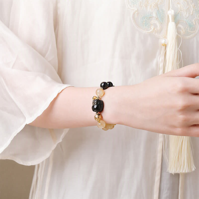 Buddha Stones Bracelet de perles Feng Shui en œil de tigre Pi Xiu et quartz rutile doré, symbole de richesse - image 11
