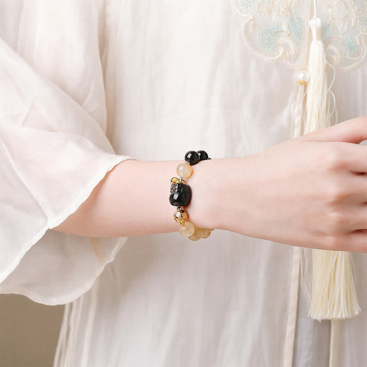 Buddha Stones Bracelet de perles Feng Shui en œil de tigre Pi Xiu et quartz rutile doré, symbole de richesse - image 11