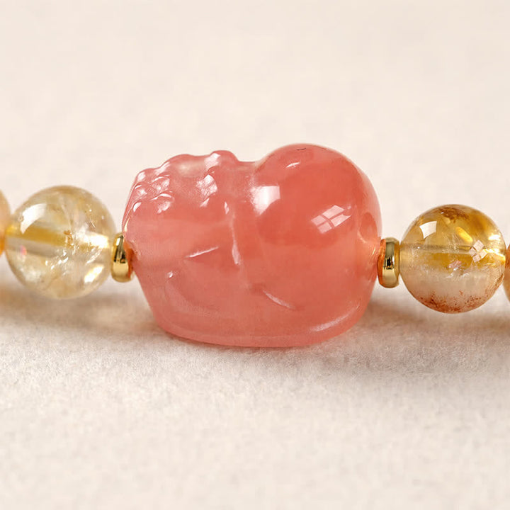 Buddha Stones Bracelet double tour en citrine Pi Xiu, symbole d'abondance et de richesse - image 4