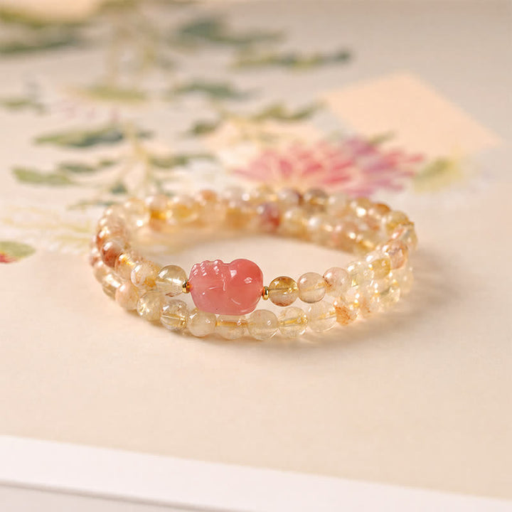 Buddha Stones Bracelet double tour en citrine Pi Xiu, symbole d'abondance et de richesse - Pi Xiu (Tour de poignet : 14–15 cm) - image 0