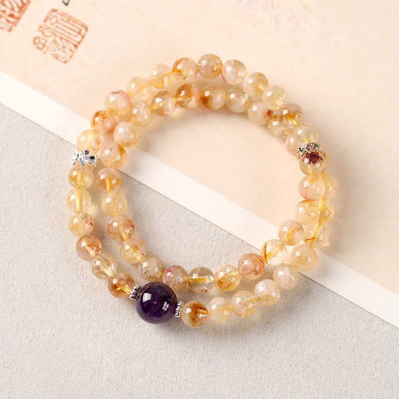 Buddha Stones Bracelet double tour en citrine Pi Xiu, symbole d'abondance et de richesse - Améthyste (Tour de poignet : 14–15 cm) - image 12