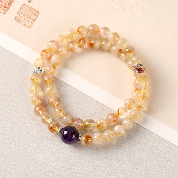 Buddha Stones Bracelet double tour en citrine Pi Xiu, symbole d'abondance et de richesse - Améthyste (Tour de poignet : 14–15 cm) - image 12