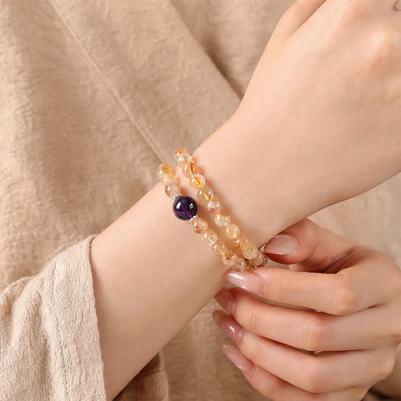 Buddha Stones Bracelet double tour en citrine Pi Xiu, symbole d'abondance et de richesse - image 14