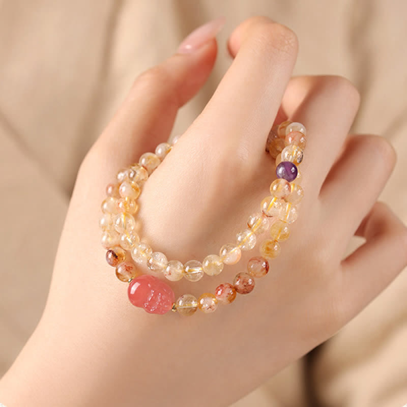 Buddha Stones Bracelet double tour en citrine Pi Xiu, symbole d'abondance et de richesse - image 1