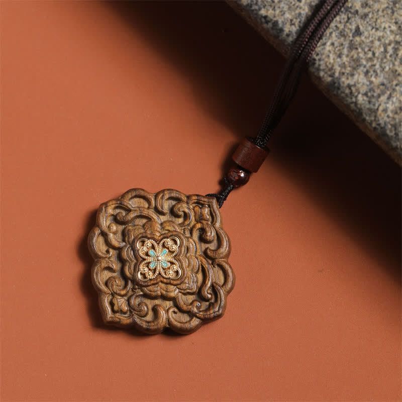 Buddha Stones Collier Harmonie Florale en Bois de Sappan sculpté de la dynastie Tang - image 2