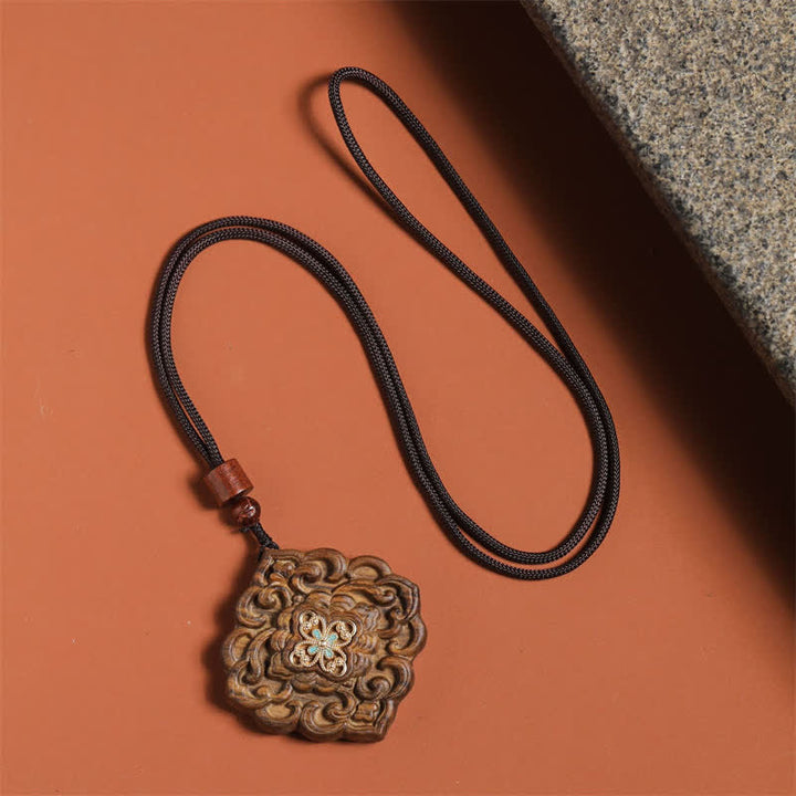 Buddha Stones Collier Harmonie Florale en Bois de Sappan sculpté de la dynastie Tang - image 4