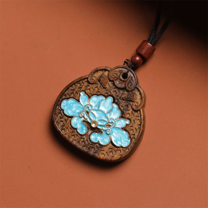 Buddha Stones Collier en bois de sappan, lotus purity, émail incrusté de corde tressée - image 2