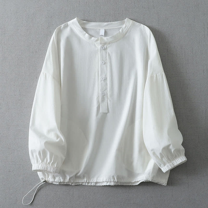 Buddha Stones Chemises d'automne simples à manches longues pour femmes, boutonnées, unies, avec poche - Blanc - US14, UK/AU18, EU46 (2XL) - image 10