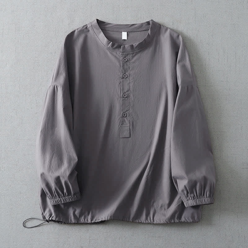Buddha Stones Chemises d'automne simples à manches longues pour femmes, boutonnées, unies, avec poche - Gris - US14, UK/AU18, EU46 (2XL) - image 0