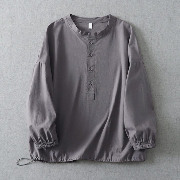 Buddha Stones Chemises d'automne simples à manches longues pour femmes, boutonnées, unies, avec poche - Gris - US14, UK/AU18, EU46 (2XL) - image 0