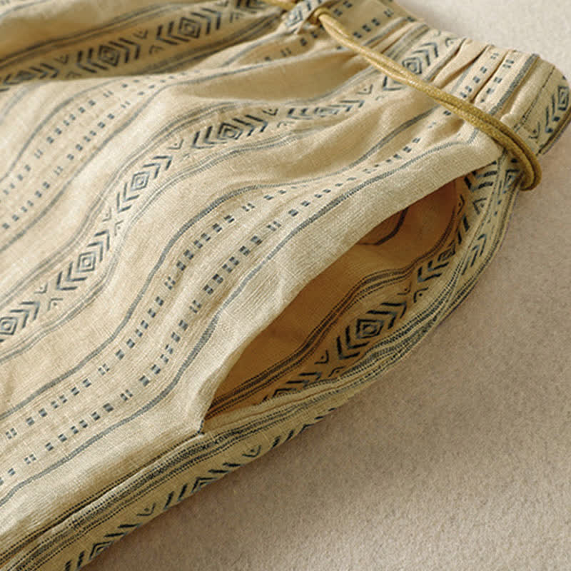 Buddha Stones Pantalon rayé à cordon de serrage et chevilles, coupe bohème décontractée, printemps-été, avec poches. - image 13