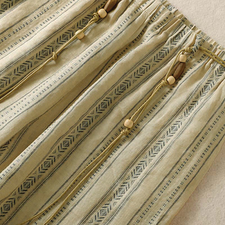 Buddha Stones Pantalon rayé à cordon de serrage et chevilles, coupe bohème décontractée, printemps-été, avec poches. - image 12
