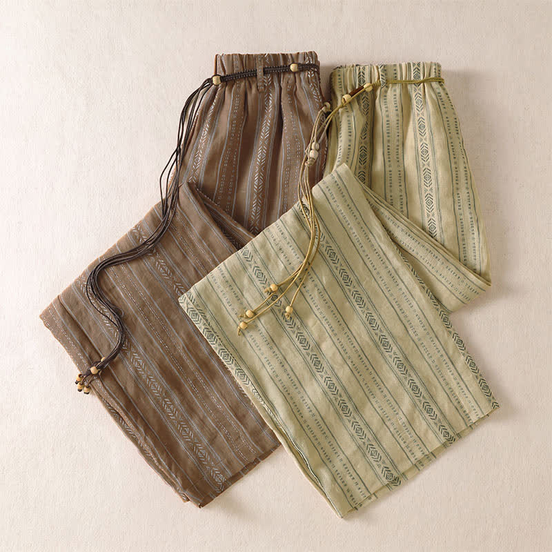 Buddha Stones Pantalon rayé à cordon de serrage et chevilles, coupe bohème décontractée, printemps-été, avec poches. - image 18