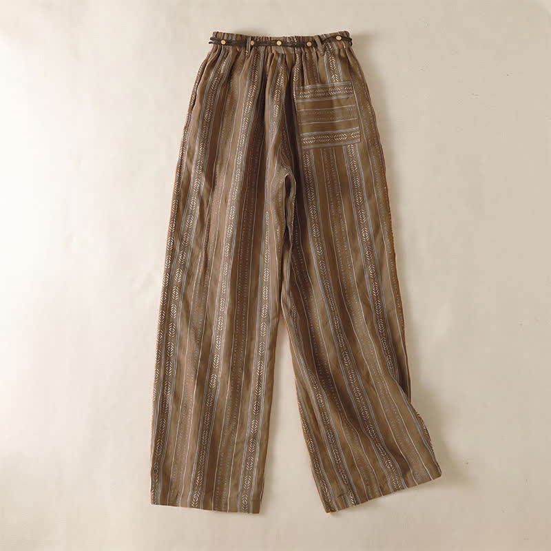 Buddha Stones Pantalon rayé à cordon de serrage et chevilles, coupe bohème décontractée, printemps-été, avec poches. - image 1