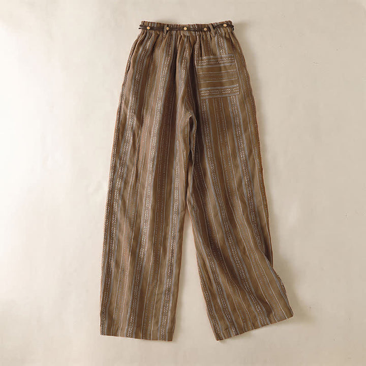 Buddha Stones Pantalon rayé à cordon de serrage et chevilles, coupe bohème décontractée, printemps-été, avec poches. - image 1