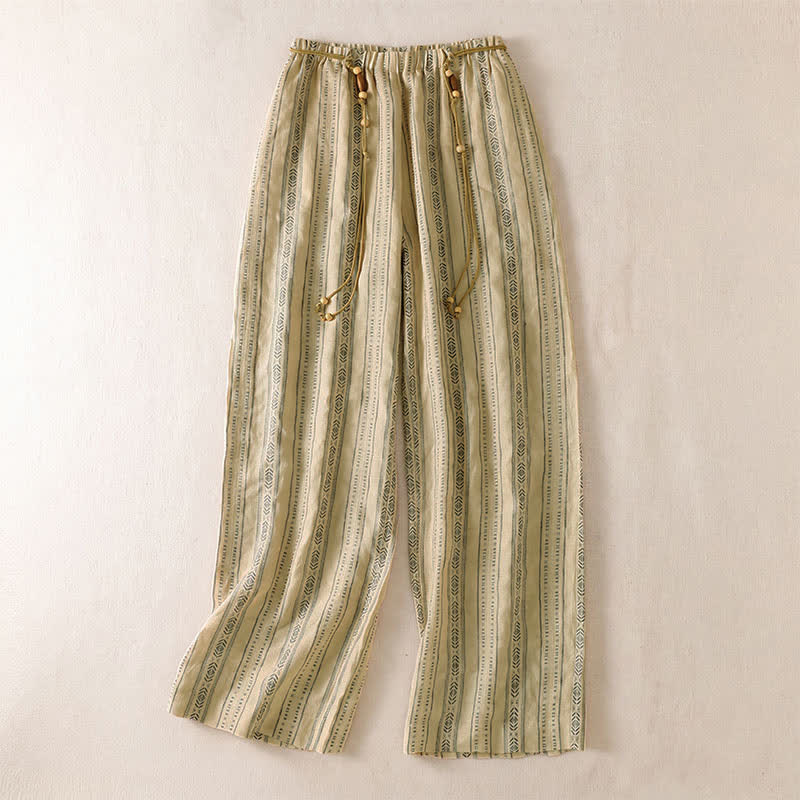 Buddha Stones Pantalon rayé à cordon de serrage et chevilles, coupe bohème décontractée, printemps-été, avec poches. - Jaune d'or pâle - US8-10, UK/AU12-14, EU40-42 (2XL) - image 8
