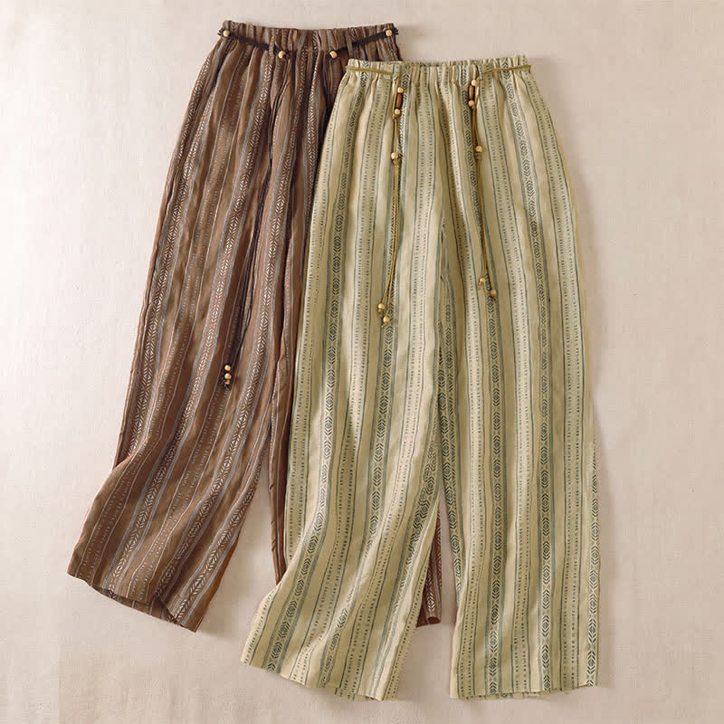 Buddha Stones Pantalon rayé à cordon de serrage et chevilles, coupe bohème décontractée, printemps-été, avec poches. - image 17