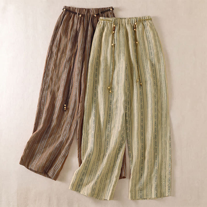 Buddha Stones Pantalon rayé à cordon de serrage et chevilles, coupe bohème décontractée, printemps-été, avec poches. - image 17