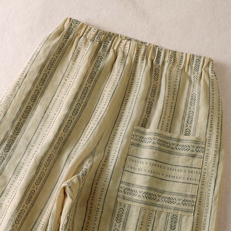 Buddha Stones Pantalon rayé à cordon de serrage et chevilles, coupe bohème décontractée, printemps-été, avec poches. - image 11