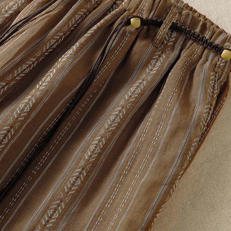 Buddha Stones Pantalon rayé à cordon de serrage et chevilles, coupe bohème décontractée, printemps-été, avec poches. - image 4