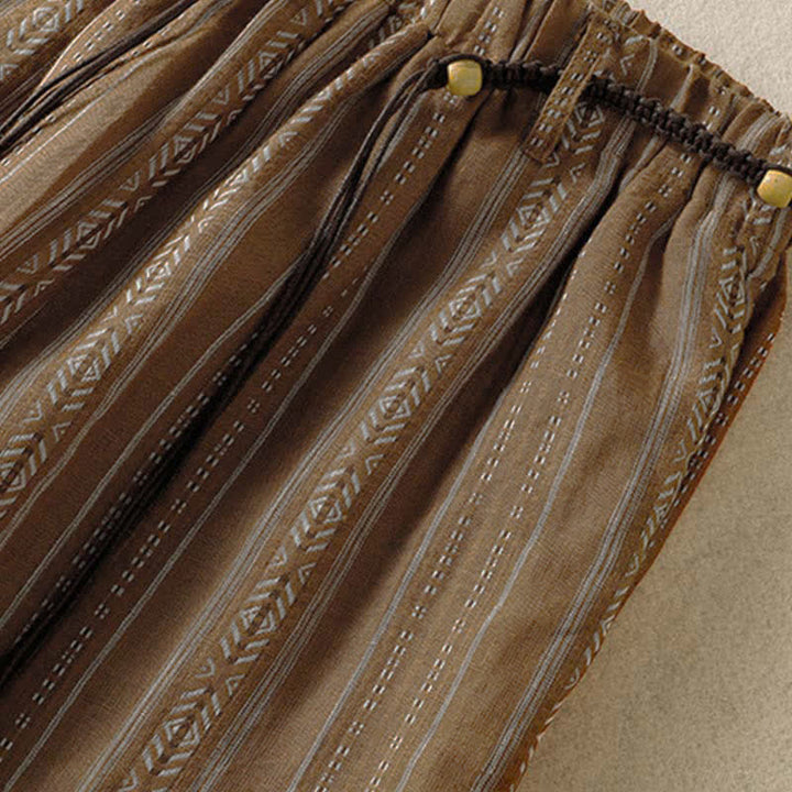 Buddha Stones Pantalon rayé à cordon de serrage et chevilles, coupe bohème décontractée, printemps-été, avec poches. - image 4