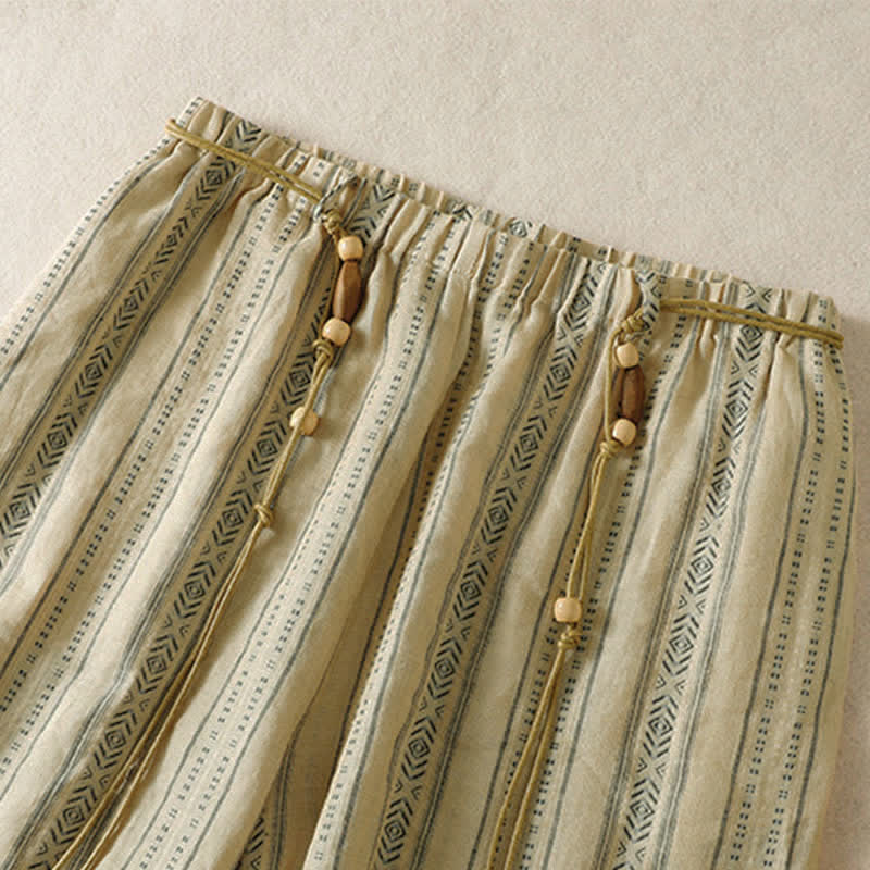Buddha Stones Pantalon rayé à cordon de serrage et chevilles, coupe bohème décontractée, printemps-été, avec poches. - image 10
