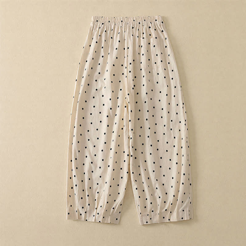 Buddha Stones Pantalon Capri bohème décontracté printemps-été à cordon de serrage, rayé, branches et étoiles, style sarouel, avec poches - image 6