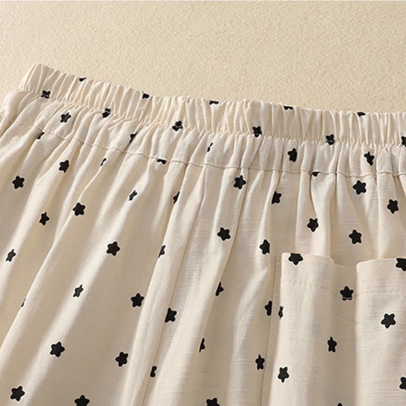 Buddha Stones Pantalon Capri bohème décontracté printemps-été à cordon de serrage, rayé, branches et étoiles, style sarouel, avec poches - image 8