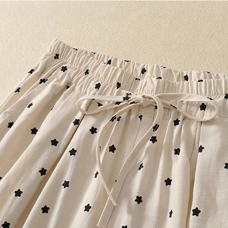 Buddha Stones Pantalon Capri bohème décontracté printemps-été à cordon de serrage, rayé, branches et étoiles, style sarouel, avec poches - image 7