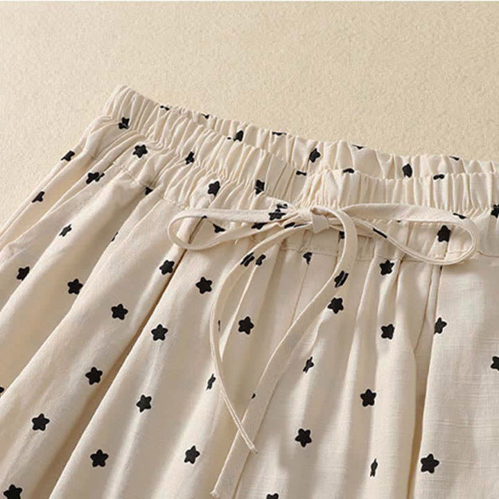 Buddha Stones Pantalon Capri bohème décontracté printemps-été à cordon de serrage, rayé, branches et étoiles, style sarouel, avec poches - image 7