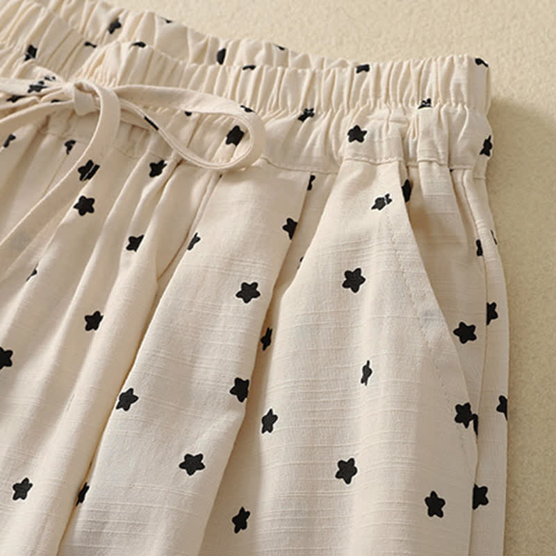 Buddha Stones Pantalon Capri bohème décontracté printemps-été à cordon de serrage, rayé, branches et étoiles, style sarouel, avec poches - image 9